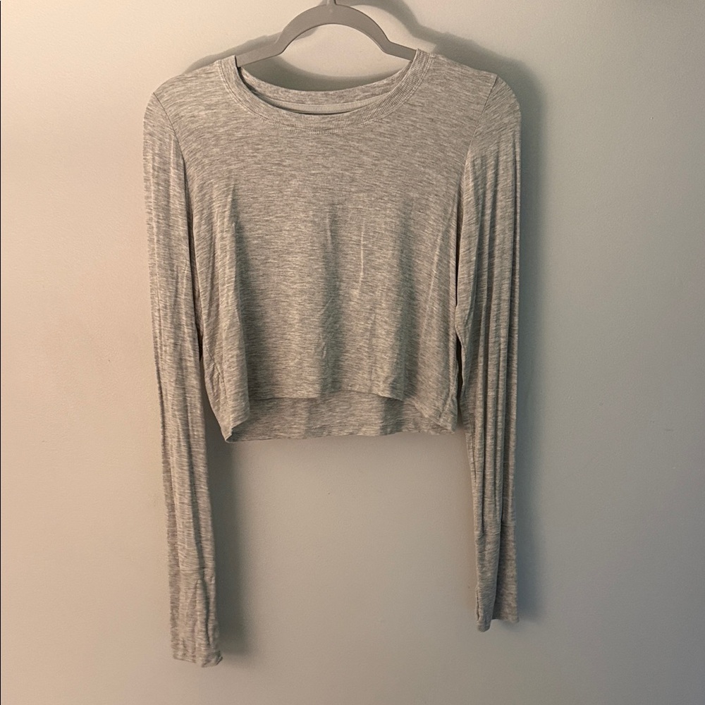 aerie Light Heather Gray Cropped Long-Sleeve Tee